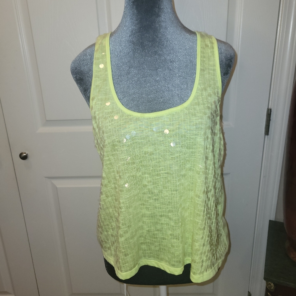 Bongo Neon Yellow Sequinned Flowy Tank